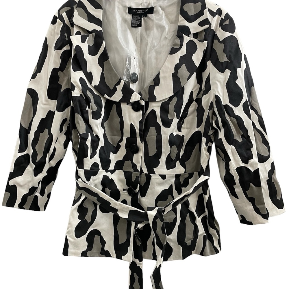 Sandro Black/White Sporteear Animal Print 3/4 Length Sz(L)